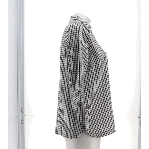 NWT JOAN RIVERS TEXTURED BUTTON FRONT SHIRT W/SIDE BUTTONS WHITE/BLACK XS, XXS - Picture 6 of 14